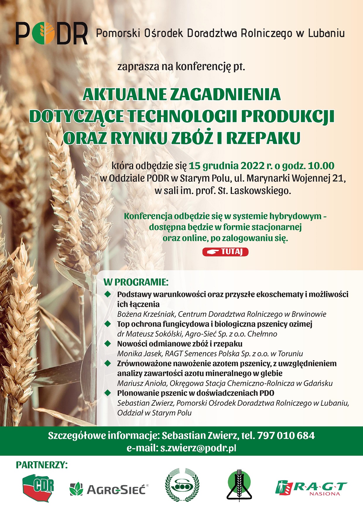 Plakat informujący o konferencji dla rolników