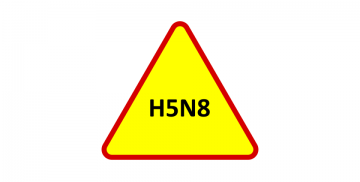 Napis H5N8 w znaku ostrzegawczym